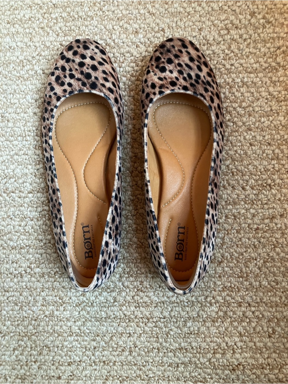 Born Adour Leopard Print Leather Ballet Flats Womens Slip-On Shoes 7